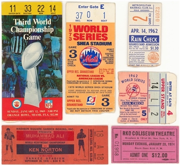 Incredible 1960s and 1970s Ticket Collection of 250+ with Superbowl III, Ali Vs Norton, Multiple World Series and many others